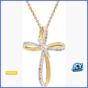 14K Gold Plated over Sterling Silver Necklace with Diamond Twist Cross Pendant